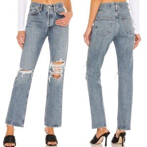 Agolde Lana mid rise vintage straight jean in color backdrop